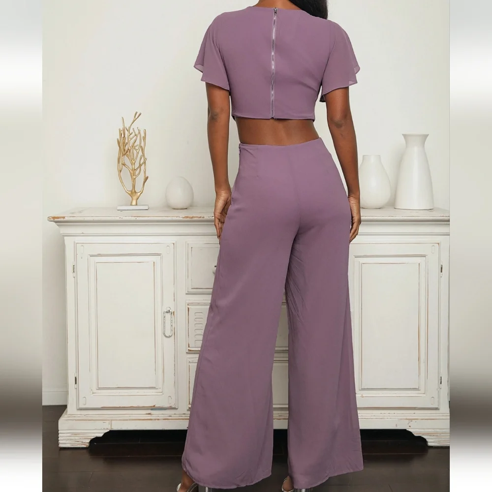 Lulus, Toast to You, Navy, Flutter Sleeve Cutout Jumpsuit, EUC, Women's S - Picture 15 of 16